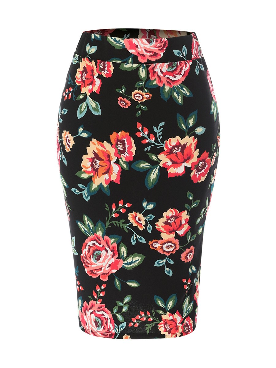 MixMatchy Stretch Knee Length Midi Bodycon Flower Print