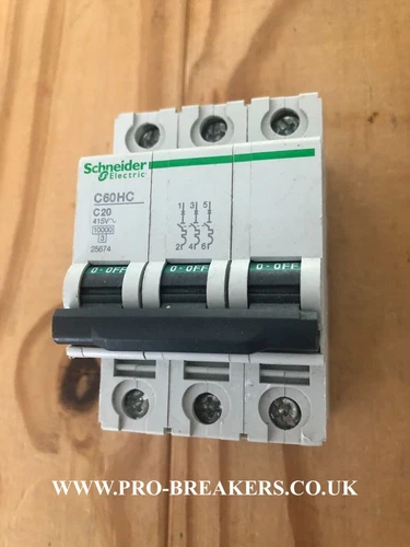 SCHNEIDER MCB 20 Amp Triple Pole 3 Phase Type C 20A C60HC320 MERLIN GERIN 25674