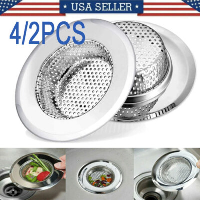 4/2pc 4.5'' Kitchen Sink Strainer Stopper Stainless Steel Drain Basket Waste Plug