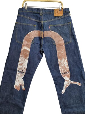 Vintage Evisu x Puma Painted Logo Men's Raw Denim Jeans Size W 36