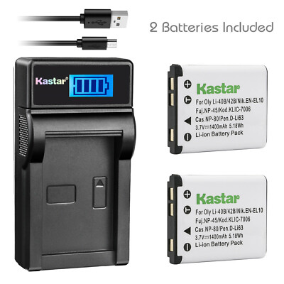 Kastar Battery + Charger for Genuine Olympus Li-42B Li-40B LI-40C FE-200 FE-330