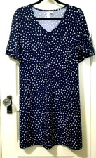 FLASH SALE Womens TACERA STRETCHY Dress Small Navy Blue White Polka Dot Short Sl