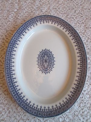 Old Royal Worcester England Blue W-2088 Boston China 15'' Platter Medallion oval