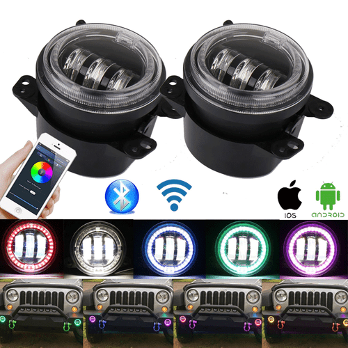 4Inch LED Fog Lights RGB Halo Ring Turn Signal For Jeep Wrangler JK/TJ/LJ Dodge - Picture 3 of 11