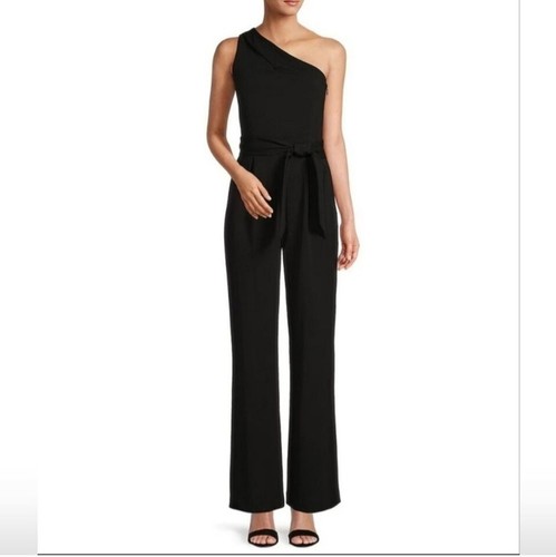 NWT Antonio Melani Women Jumpsuit Carlos One Shoulder Tie Waist Wide Leg Black 4 - Picture 2 of 11