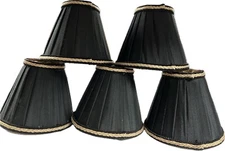 Set Of 5 Mini Lamp Shades Black Satin 5x6x3 Gold Trim