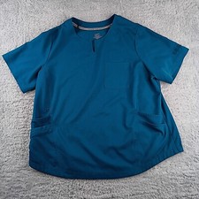 ClimateRight Cuddl Duds Scrub Top Womens Large Blue Pocket Medical