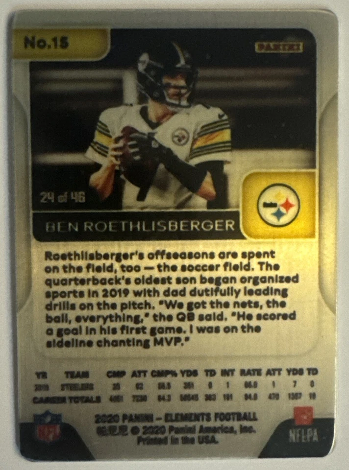 Ben Roethlisberger 2020 Panini Elements Platinum #15  (5701) 24/46 only 46 - Image 2 of 2
