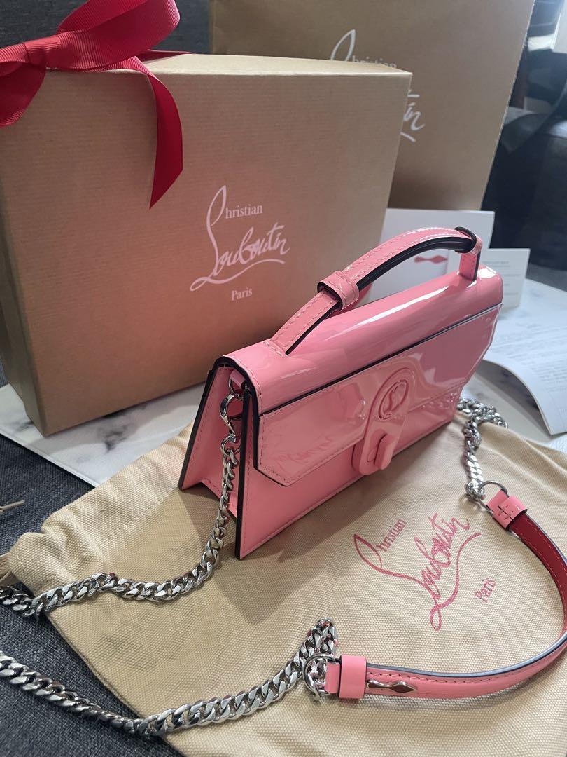 Auth Christian Louboutin Pink Elisa Baguette Hand Bag enamel From