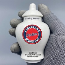 Ceramic Mini Urn for Cleveland Guardians Baseball Theme, Custom Text