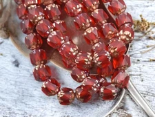6mm Copper Washed Cardinal Red Fire Polished Cathedral Czech Glass Beads 20 Bead