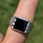 ~MEN'S VINTAGE DECO DESIGNER STERLING SILVER 925 BLACK ONYX SIGNET RING SIZE 11~