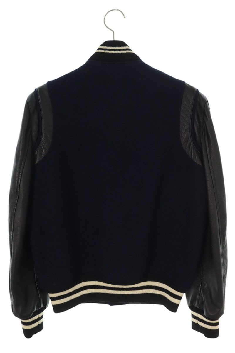 Saint Laurent Teddy Stadium Jacket Navy Wool Leather Size 44