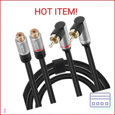 Togconn 2 RCA Extension Cable 2 Feet, 90 Degree Right Angle 2RCA Male to 2 RCA F