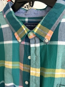 Crown & Ivy Men's Long Sleeve Shirt Green Blue Yellow