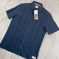 Scotch  Soda Cuban Style Shirt Men Small Navy Linen Blend Short Sleeve NWT