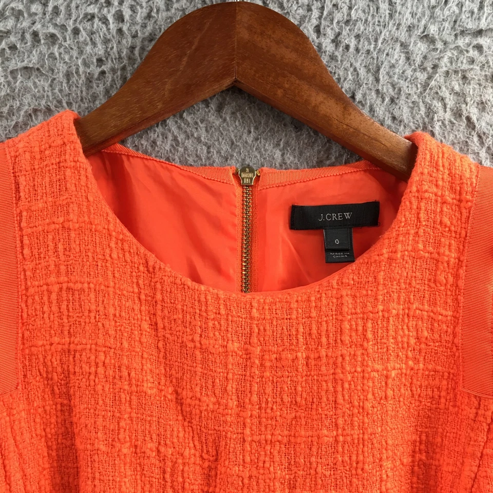 J. Crew Tweed Sheath Dress Womens 0 Orange Sleeveless Fringed Hem Back Zipper - Image 3 of 4