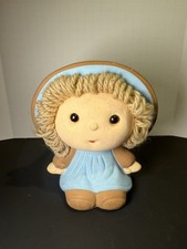 Vintage Ceramic Girl Piggy Bank 5" Figurine Nursery Decor Cute Yarn Hair Collec