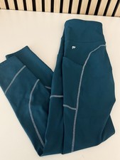 Fabletics Women s Teal Leggings with White Stitching