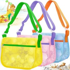Sandproof Mesh Beach Bags Kids Adjustable Seashell Collecting Bags Toddlers