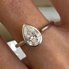 3.10 Ct Pear Cut Moissanite Bezel Wedding Ring 925 Sterling Silver