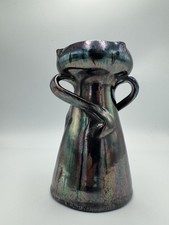 Antique Dicker Ware Black Lustre 3-Handled Vase 1920s Arts & Crafts