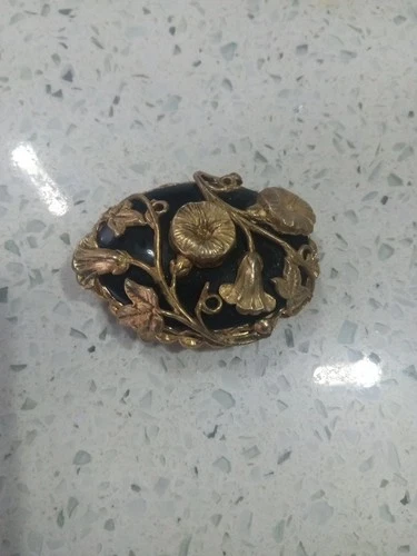 Vintage Miriam Haskell Black And Gold Brooch