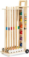 6 Player Croquet Set with Wooden Stand Mallets Balls Wickets for Outdoor Lawn