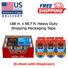 1.88 In. X 66.7 Ft. Heavy Duty Shipping Packaging Tape 6-Pack with Dispenser
