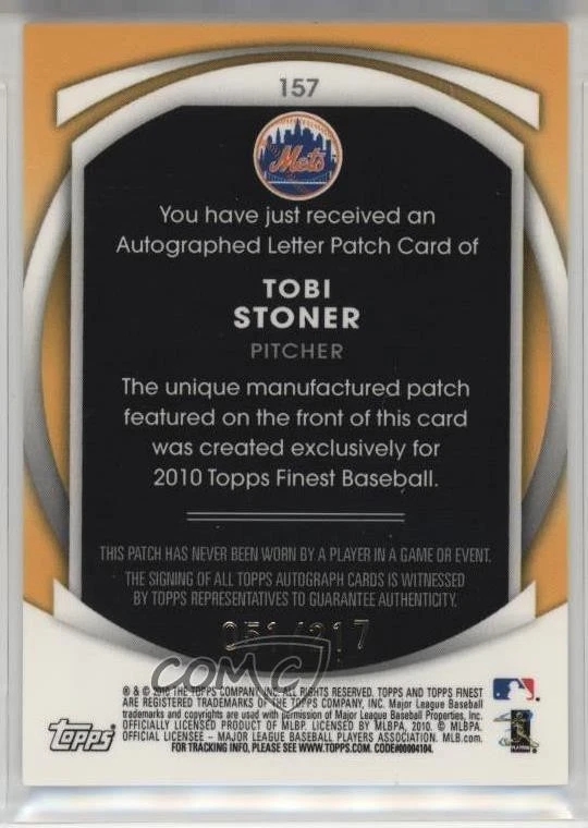 2010 Topps Finest /217 Tobi Stoner (Letter N) #157 Rookie Auto RC - Image 2 of 2