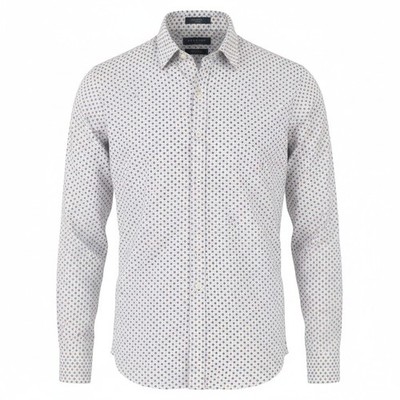 STATE OF ART Regular Fit Men Shirt S White Patterned Button-Down Neck Casual *
