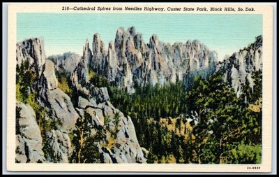 Postcard Cathedral Spires Needles Highway Custer State Park Black Hills SD A51