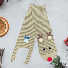 Mud Pie Reindeer Knit Scarf Brown Red Toddler Girls 3T Christmas Winter Holiday