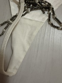 Vintage Victoria's Secret Sexy Little Things Satin Thong Sz XS/S White Beaded