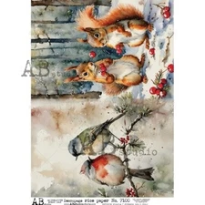 Decoupage Queen - AB Studios Rice Paper Winter Squirrels & Birds A4