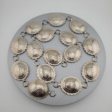 Vintage Fiesta Etched Metal Concho 38" Belt Southwestern Linked