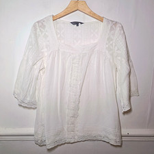 Principles Womens Top White Size UK 12 100% Cotton Embroidered Lace Cottagecore