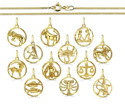925 ECHT SILBER, GOLD plattiert *** Sternzeichen Anhänger vergoldet 15 mm, Kette