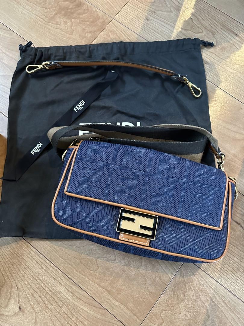 FENDI Vintage Baguette Denim Shoulder Bag Blue FF Logo Zucchino Purse
