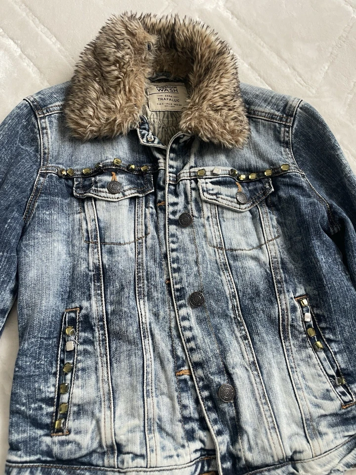 Zara Trafaluc denim jacket with faux fur collar – size S – Y2K vintage style - Bild 3 von 4