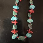 Red Coral Turquoise Glass Beaded Necklace — photo 2
