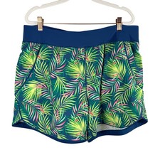 Lands End Womens 16 Swim Shorts Blue Tropical Palm Leaf Print 505887 Quick Dry