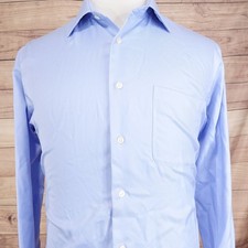 Pronto Uomo Dress Shirt Mens 16.5 34/35 Blue Solid Non Iron French Cuff