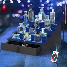 LED Lighted Cologne Organizer for Men, 4 Tier Wood Perfume Organizer with Vel...