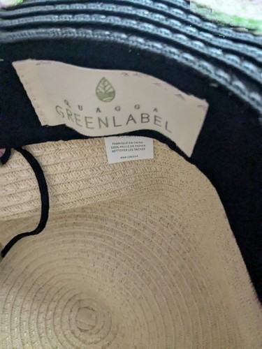 NWOT Quagga Green Label Sun Hat Brim Black Trim Fringe Drawstring Paperstraw - Picture 6 of 8