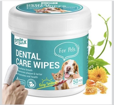Smile Den X Dental Care Wipes Dogs/Cats Reduces Plaque/Freshens Breath 50ct New