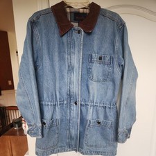 Denim  Co Barn Jacket Chore Coat Blue Denim Corduroy Collar Flannel Lined Read