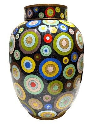 French Cloisonne Jar Fabienne Jouvin Deco Rondo Decor Large 11.75''