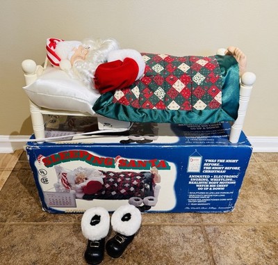 Vintage Telco Motion-ettes SLEEPING SANTA Animated Snoring In Bed 1992 Box VIDEO