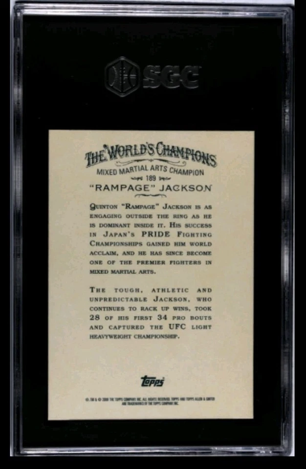 2008 Topps Allen Ginter Quinton Rampage Jackson RC Rookie SGC 10 PFL PRIDE #189 - Image 2 of 3